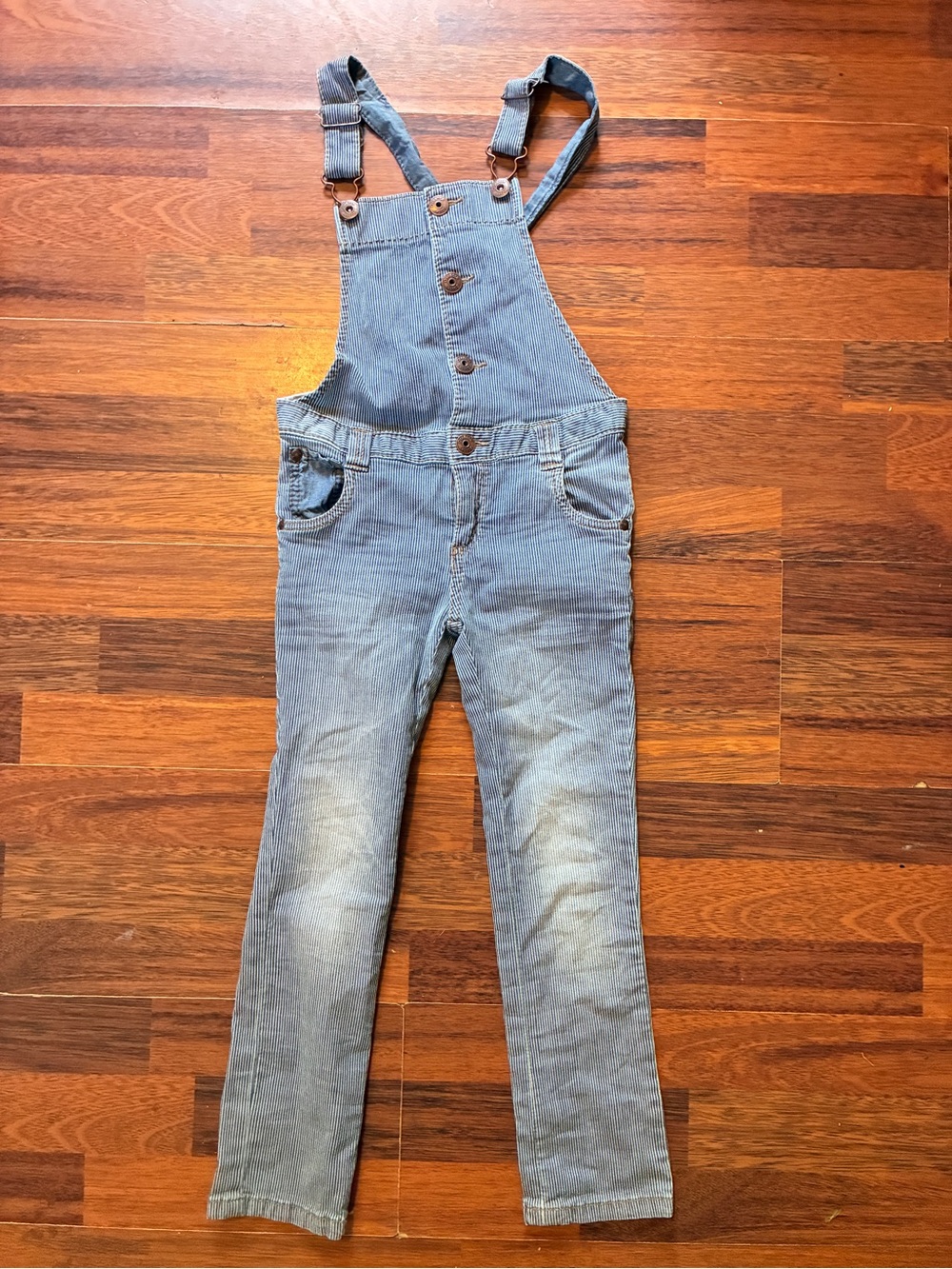 Girls Oshkosh Light Wash Denim Striped Overalls - Blue